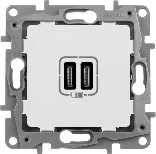 Розетка USB тип С+С без рамки Legrand Etika 2-м. 3000мА белый картинка